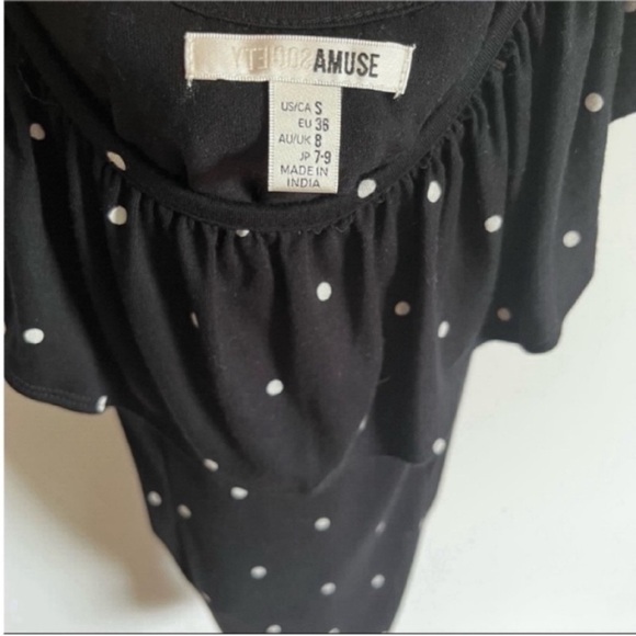 Amuse Society Samba bodysuit black stretch polka dots white ruffle - Picture 6 of 7